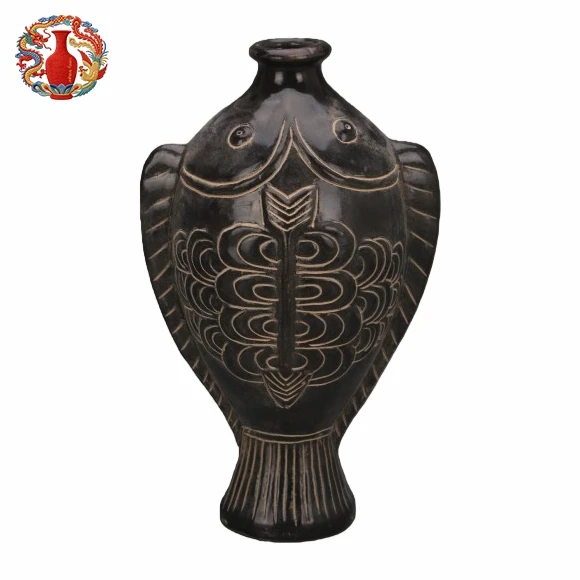 Song Cizhou Black Glazed Vase - Sticla cu model de pește incizat